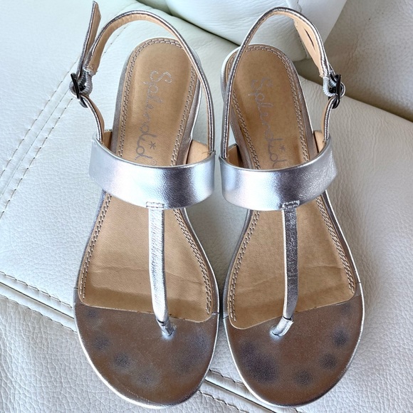 Splendid silver leather wedge sandals - Picture 4 of 7